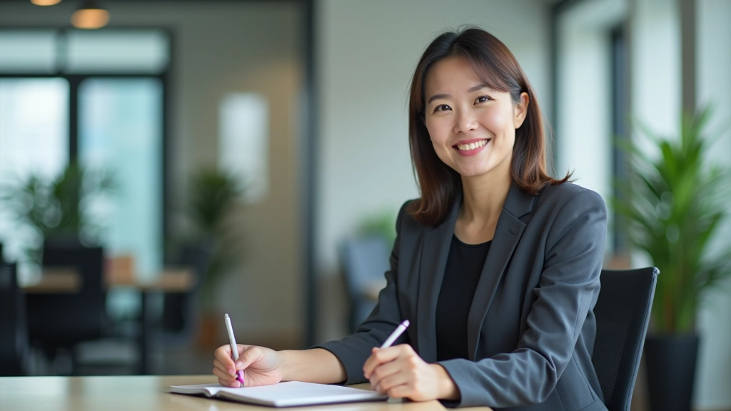 Professional woman during career planning session looking confident about her transition